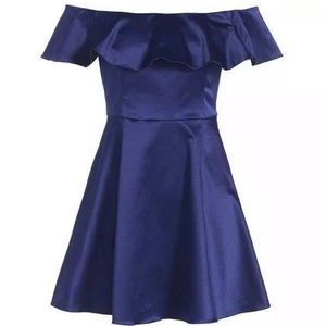 NWT topshop Navy satin off the shoulder dress 2